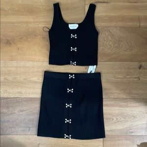 Elegant Knit Black Skirt with Silver Hooks NWT